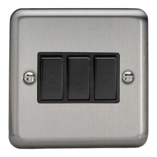 Varilight XS3B Classic Matt Chrome 3 Gang 10A 1 or 2 Way Rocker Light Switch