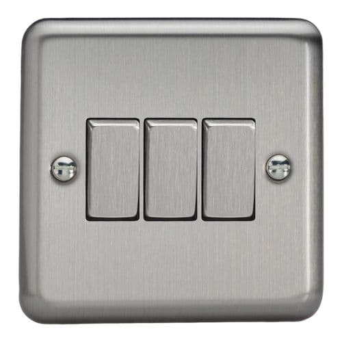 Varilight XS3D Classic Matt Chrome 3 Gang 10A 1 or 2 Way Rocker Light Switch