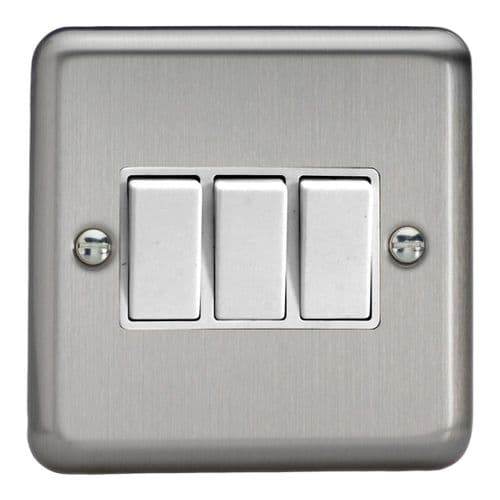 Varilight XS3W Classic Matt Chrome 3 Gang 10A 1 or 2 Way Rocker Light Switch