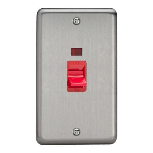 Varilight XS45N Classic Matt Chrome 45A DP Cooker Switch Vertical Twin Plate + Neon