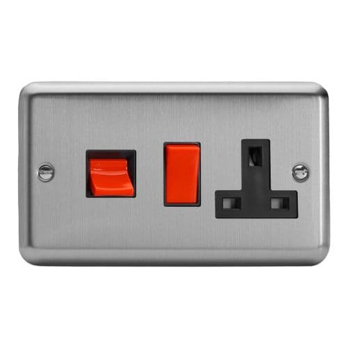 Varilight XS45PB Classic Matt Chrome 45A DP Cooker Switch + 13A Switched Socket