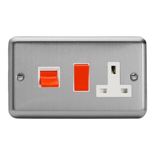 Varilight XS45PW Classic Matt Chrome 45A DP Cooker Switch + 13A Switched Socket