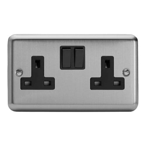 Varilight XS5B Classic Matt Chrome 2 Gang Double 13A Switched Plug Socket