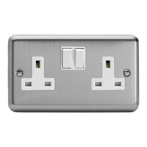 Varilight XS5W Classic Matt Chrome 2 Gang Double 13A Switched Plug Socket