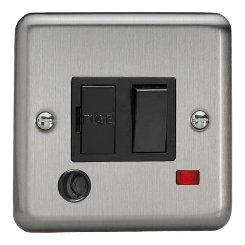 Varilight XS6FONB Classic Matt Chrome 1 Gang 13A Switched Fused Spur + Neon + Flex Outlet