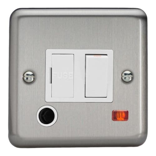 Varilight XS6FONW Classic Matt Chrome 1 Gang 13A Switched Fused Spur + Neon + Flex Outlet