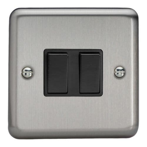 Varilight XS71B Classic Matt Chrome 2 Gang 10A Rocker Light Switch (1 x Intermediate 1 x 2W)