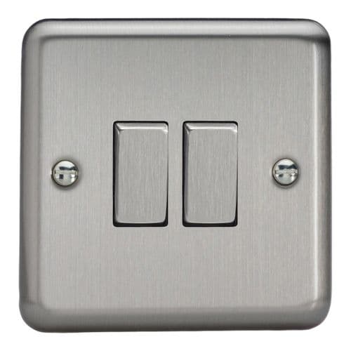 Varilight XS77D Classic Matt Chrome 2 Gang 10A Intermediate Rocker Light Switch Metal Rockers