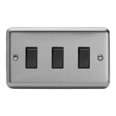 Varilight XS93B Classic Matt Chrome 3 Gang 10A 1 or 2 Way Rocker Light Switch (Twin Plate)