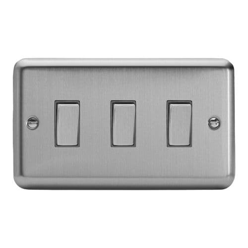 Varilight XS93D Classic Matt Chrome 3 Gang 10A 1 or 2 Way Rocker Light Switch (Twin Plate)