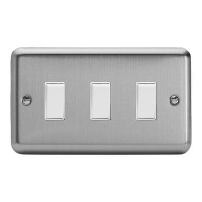Varilight XS93W Classic Matt Chrome 3 Gang 10A 1 or 2 Way Rocker Light Switch (Twin Plate)