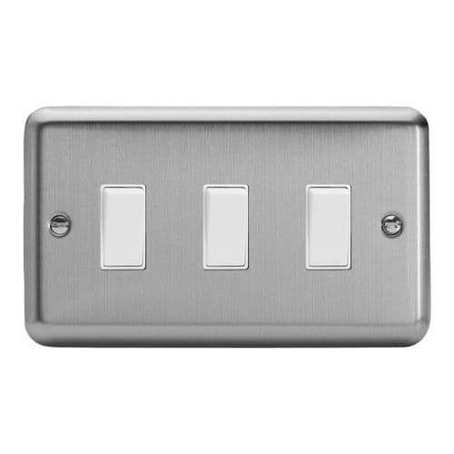 Varilight XS93W Classic Matt Chrome 3 Gang 10A 1 or 2 Way Rocker Light Switch (Twin Plate)