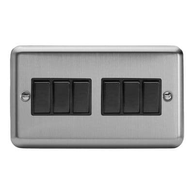 Varilight XS96B Classic Matt Chrome 6 Gang 10A 1 or 2 Way Rocker Light Switch