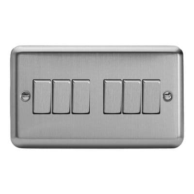 Varilight XS96D Classic Matt Chrome 6 Gang 10A 1 or 2 Way Rocker Light Switch
