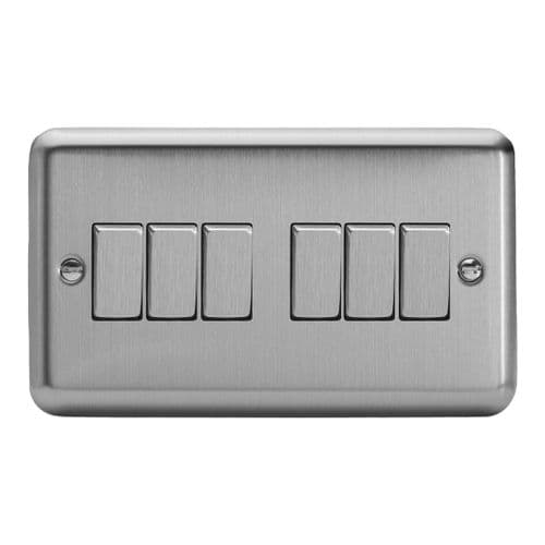 Varilight XS96D Classic Matt Chrome 6 Gang 10A 1 or 2 Way Rocker Light Switch