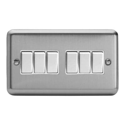 Varilight XS96W Classic Matt Chrome 6 Gang 10A 1 or 2 Way Rocker Light Switch