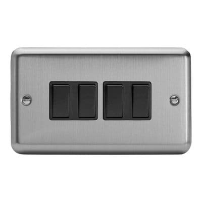 Varilight XS9B Classic Matt Chrome 4 Gang 10A 1 or 2 Way Rocker Light Switch