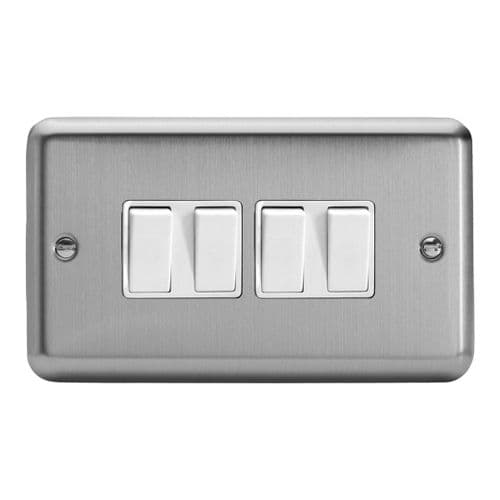 Varilight XS9W Classic Matt Chrome 4 Gang 10A 1 or 2 Way Rocker Light Switch
