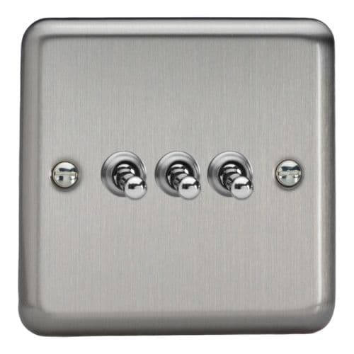 Varilight XST3 Classic Matt Chrome 3 Gang 10A 1 or 2 Way Toggle Light Switch
