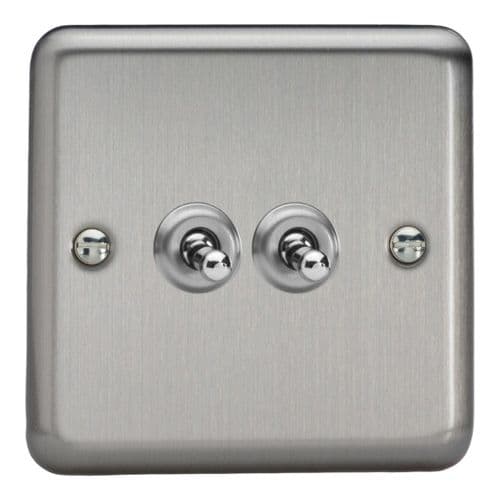 Varilight XST71 Matt Chrome 2 Gang 10A Toggle Light Switch (1 x Intermediate 1 x 2 Way)