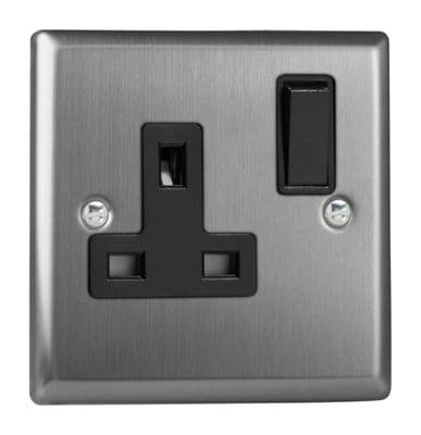 Varilight XT4B Classic Brushed Steel 1 Gang 13A DP Single Switched Plug Socket