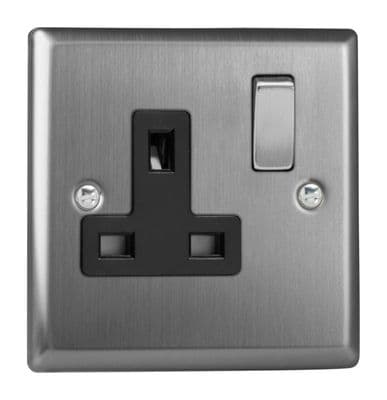 Varilight XT4DB Classic Brushed Steel 1 Gang 13A DP Single Switched Plug Socket