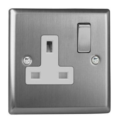 Varilight XT4DW Classic Brushed Steel 1 Gang 13A DP Single Switched Plug Socket