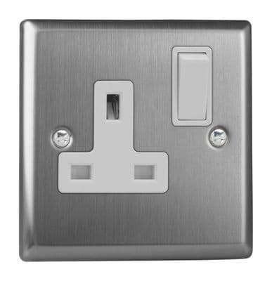 Varilight XT4W Classic Brushed Steel 1 Gang 13A DP Single Switched Plug Socket