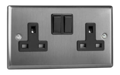 Varilight XT5B Classic Brushed Steel 2 Gang Double 13A Switched Plug Socket