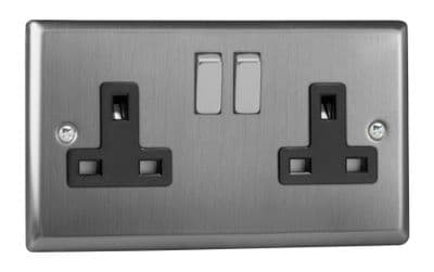 Varilight XT5DB Classic Brushed Steel 2 Gang Double 13A Switched Plug Socket