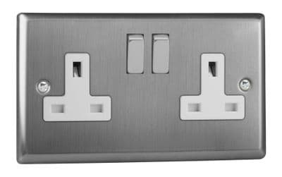 Varilight XT5DW Classic Brushed Steel 2 Gang Double 13A Switched Plug Socket
