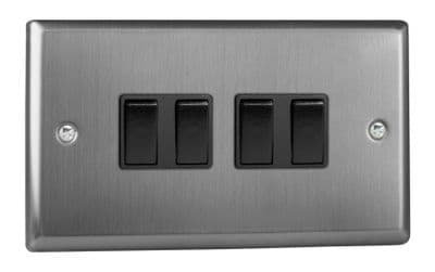 Varilight XT9B Classic Brushed Steel 4 Gang 10A 1 or 2 Way Rocker Light Switch