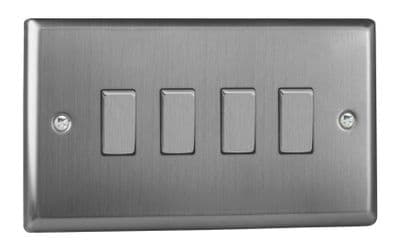 Varilight XT9D Classic Brushed Steel 4 Gang 10A 1 or 2 Way Rocker Light Switch