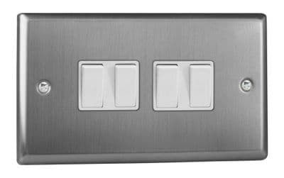 Varilight XT9W Classic Brushed Steel 4 Gang 10A 1 or 2 Way Rocker Light Switch