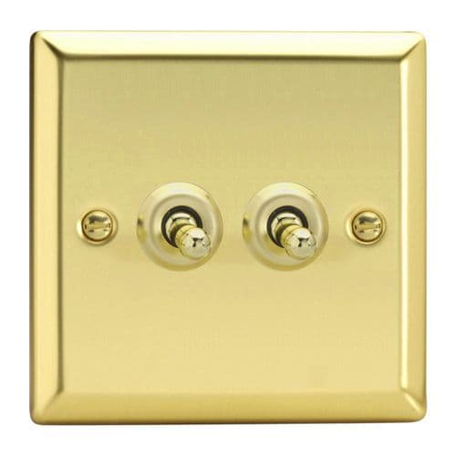 Varilight XVT71 Classic Victorian Brass 2 Gang 10A Toggle Light Switch (1 x Intermediate 1 x 2 Way)