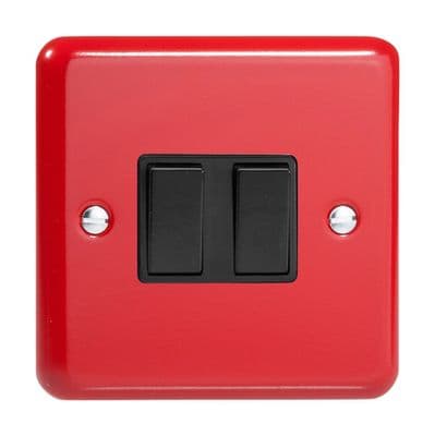 Varilight XY2B.PR Lily Primary Pillar Box Red 2 Gang 10A 1 or 2 Way Rocker Light Switch