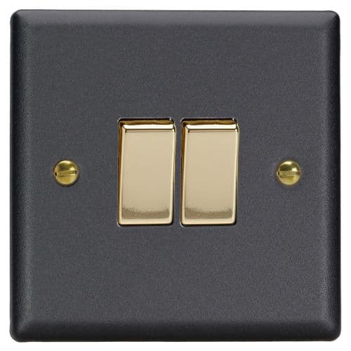 Varilight XY2V.MB Vogue Matt Black 2 Gang 10A 2 Way Rocker Light Switch