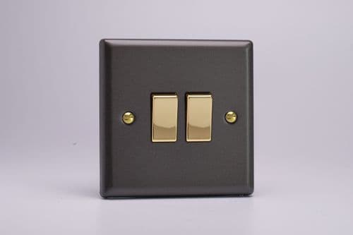 Varilight XY2V.SL Vogue Slate 2 Gang 10A 1 or 2 Way Rocker Light Switch