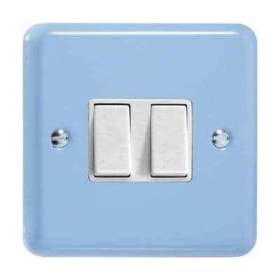 Varilight XY2W.DB Lily Pastel Duck Egg Blue 2 Gang 10A 1 or 2 Way Rocker Light Switch