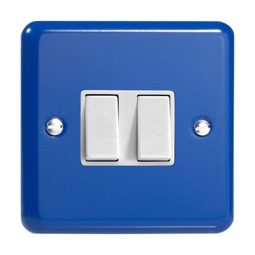 Varilight XY2W.RB Lily Primary Reflex Blue 2 Gang 10A 1 or 2 Way Rocker Light Switch