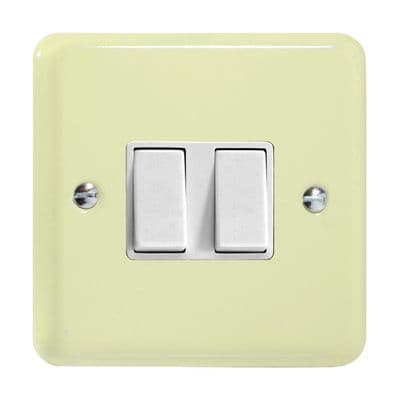 Varilight XY2W.WC Lily Pastel White Chocolate 2 Gang 10A 1 or 2 Way Rocker Light Switch