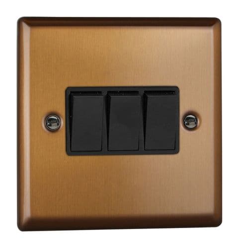 Varilight XY3B.BZ Urban Brushed Bronze 3 Gang 10A 1 or 2 Way Rocker Light Switch