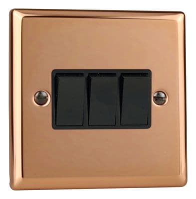Varilight XY3B.CU Urban Polished Copper 3 Gang 10A 1 or 2 Way Rocker Light Switch