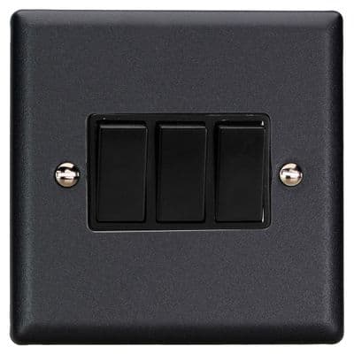 Varilight XY3B.MB Urban Matt Black 3 Gang 10A 1 or 2 Way Rocker Light Switch