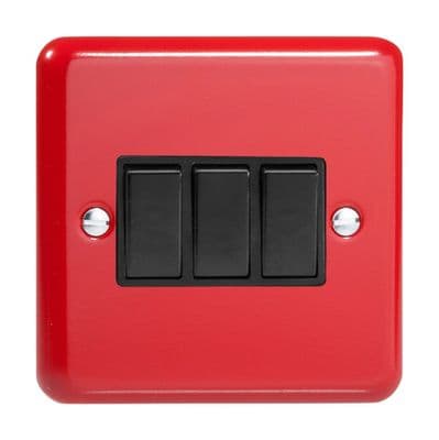 Varilight XY3B.PR Lily Primary Pillar Box Red 3 Gang 10A 1 or 2 Way Rocker Light Switch
