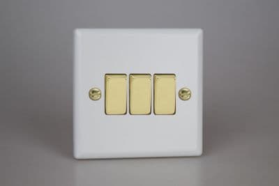 Varilight XY3V.MW Vogue Matt White 3 Gang 10A 2 Way Rocker Light Switch