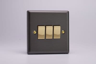 Varilight XY3V.SL Vogue Slate 3 Gang 10A 1 or 2 Way Rocker Light Switch
