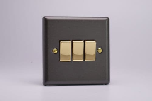 Varilight XY3V.SL Vogue Slate 3 Gang 10A 1 or 2 Way Rocker Light Switch