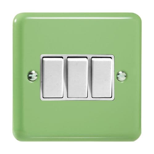 Varilight XY3W.BG Lily Pastel Beryl Green 3 Gang 10A 1 or 2 Way Rocker Light Switch