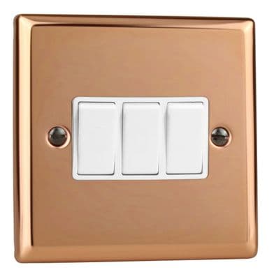 Varilight XY3W.CU Urban Polished Copper 3 Gang 10A 1 or 2 Way Rocker Light Switch